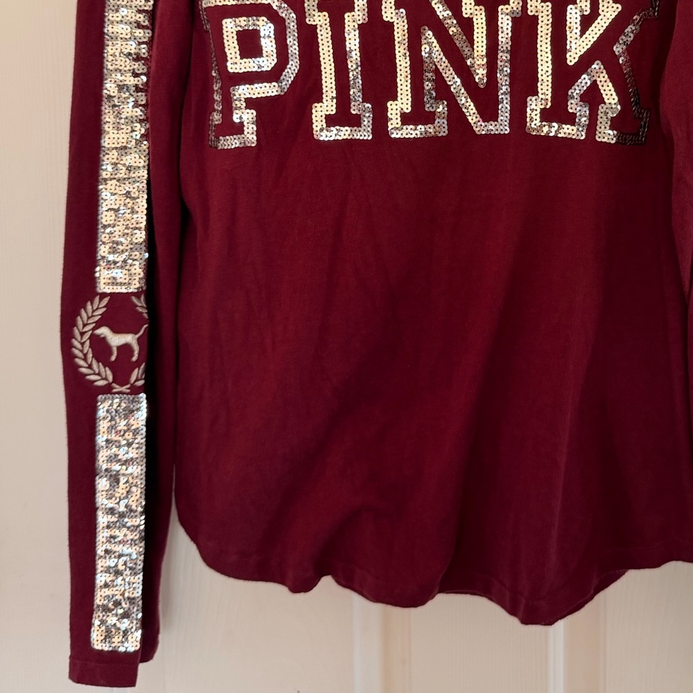 PINK Victoria's Secret Berry Long Sleeve Tee with Featured Sequins Size L - Picture 5 of 5